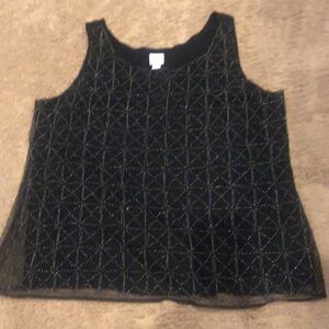 Chicos size 3 Black Sleeveless Embellished Geo Tank